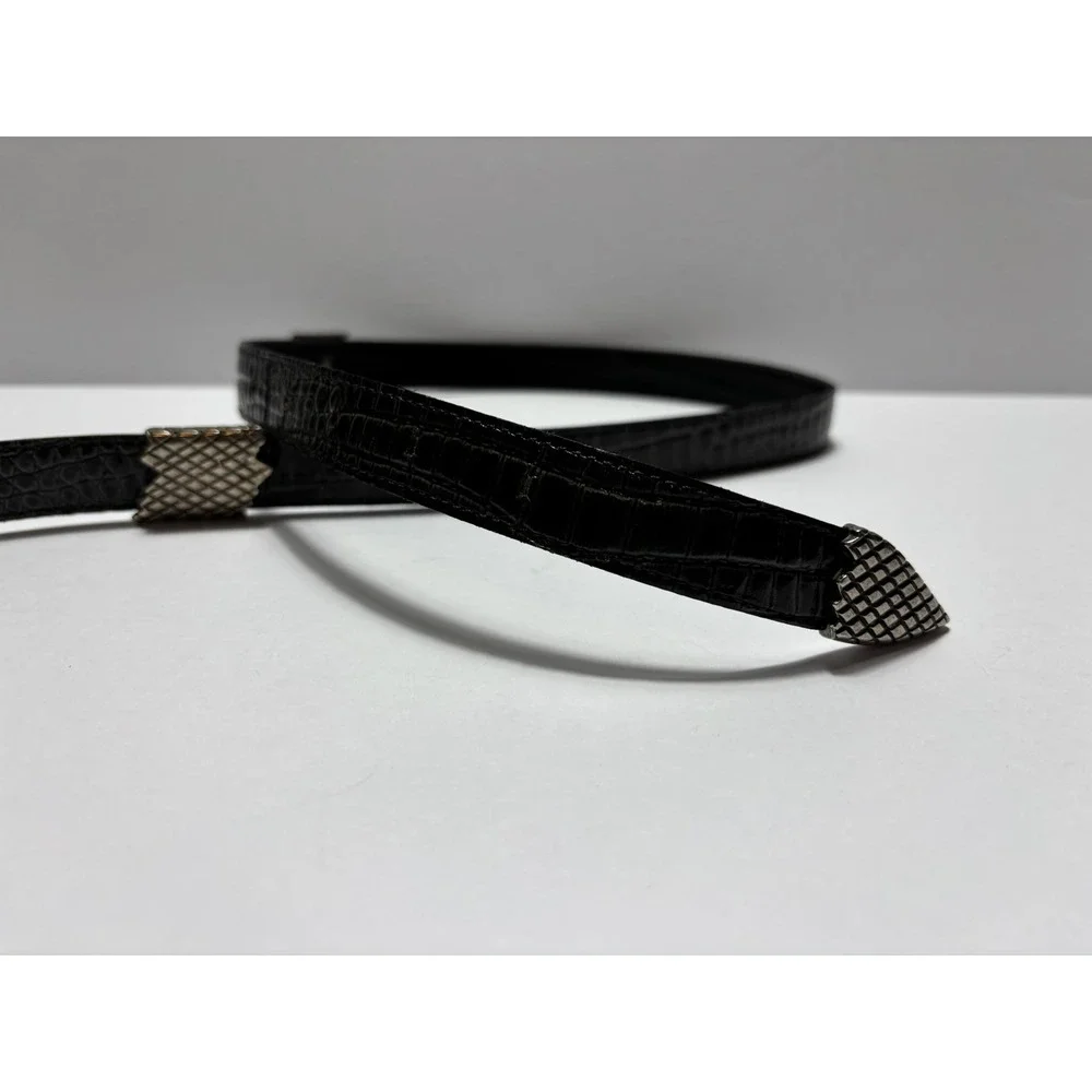 Avignon Snake Head Belt ML Black Crocodile Embossed Leather Silver Hardware